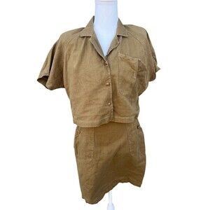 Women's Vintage 80s Crop Blouse & Skirt Set Two Piece Army Green Size MEDIUM